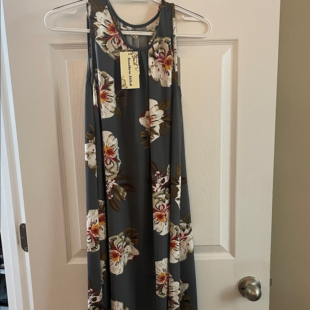 Floral Print Sleeveless Midi Dress - Charcoal